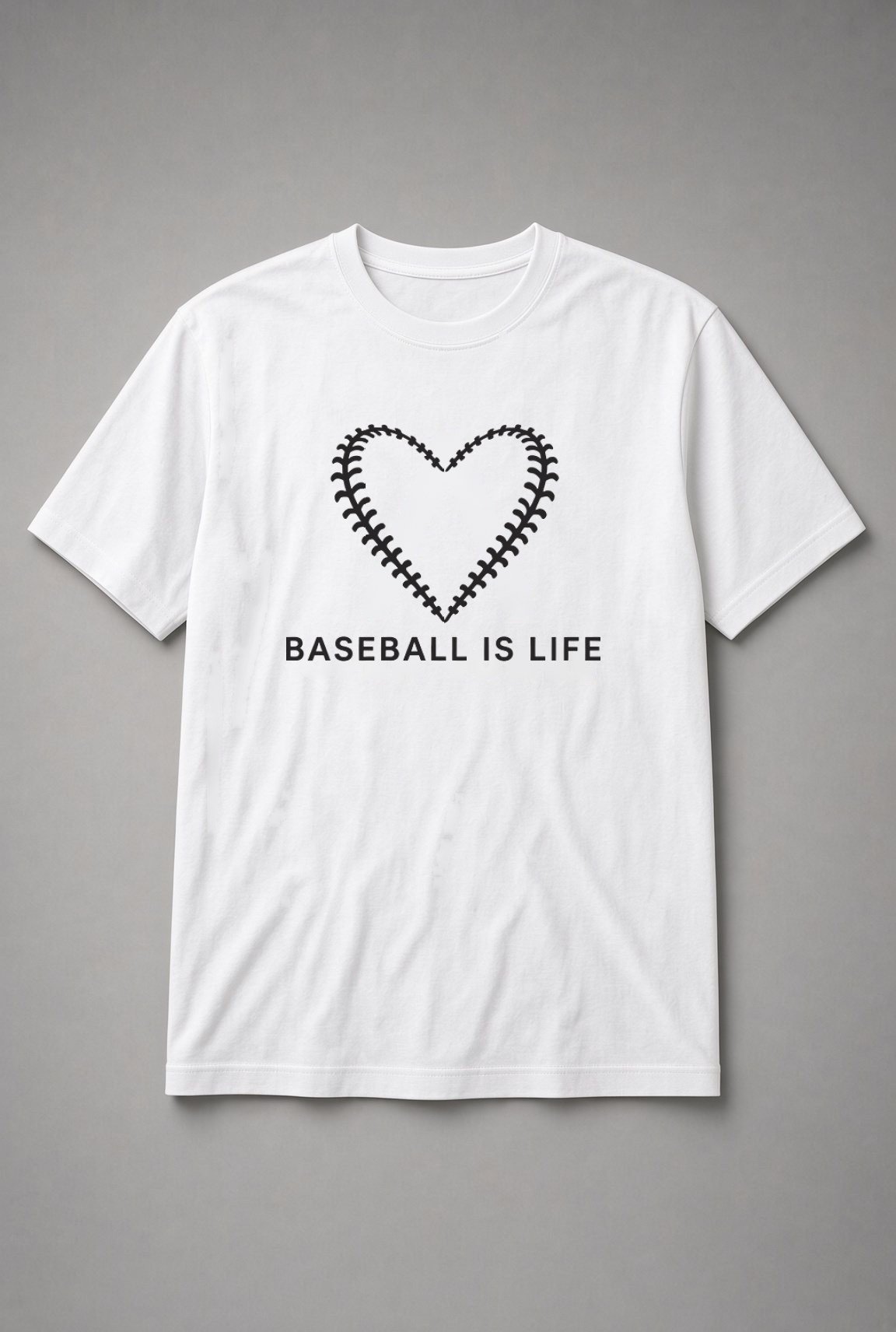 Baseball Is Life Stitched Heart Unisex T-Shirt - White